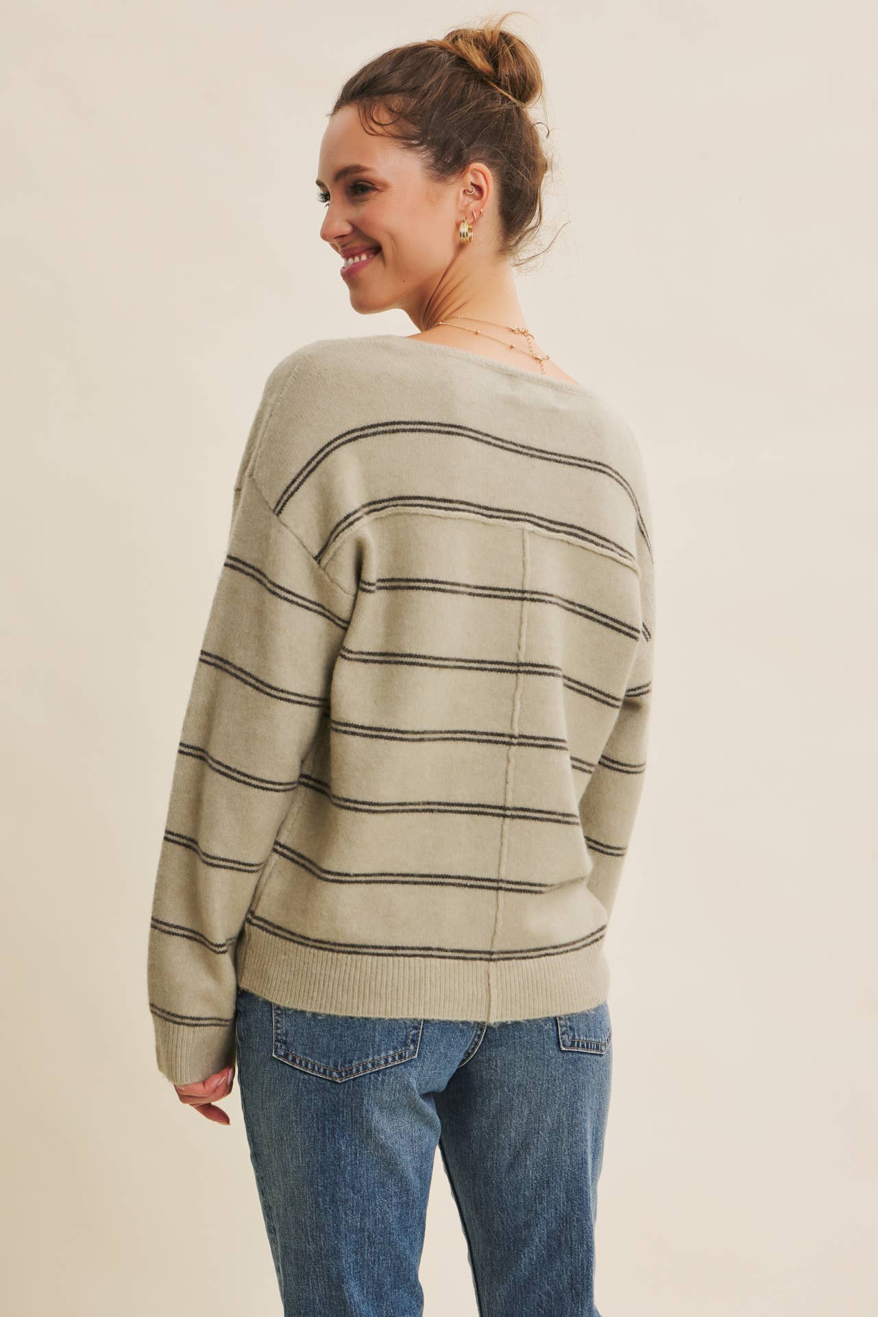 Suzie Striped Oversized Sweater: Sage