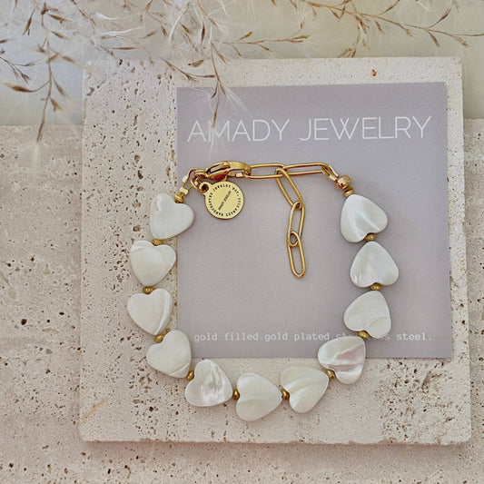 Heart Shaped Pearl Shell Bracelet 18k Gold