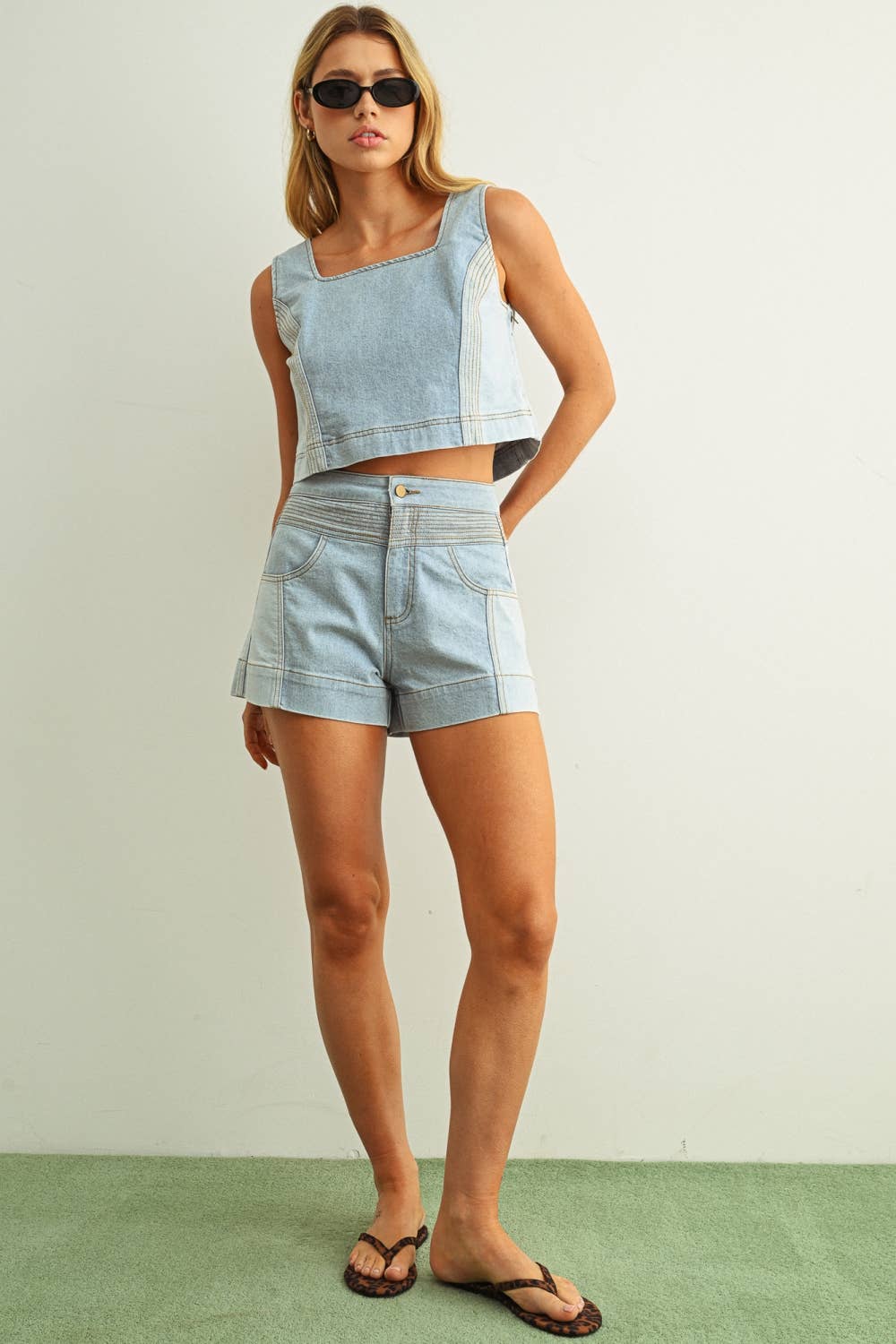 Beth Denim Block Shorts
