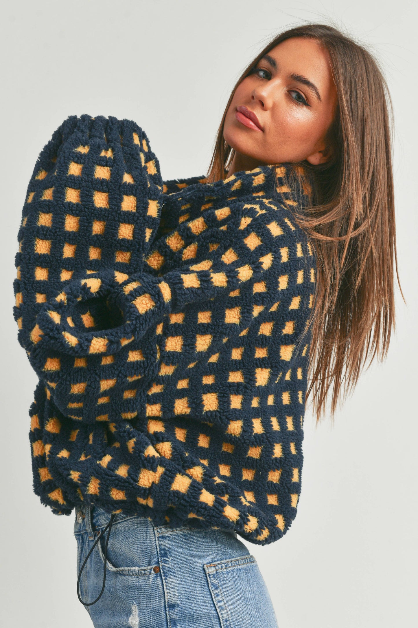 Fuzzy Sherpa Jacket-Navy