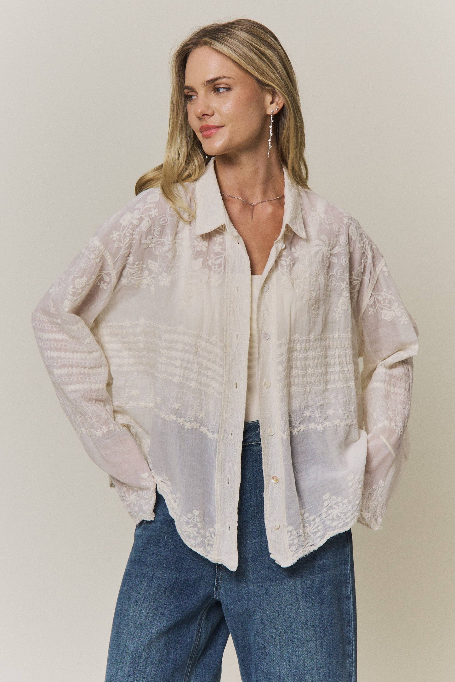 Addy Embroidered Button Up