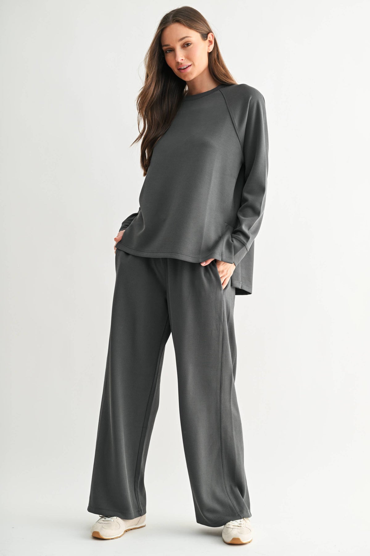 Luxe Rib Wide-Leg Pants/Ash Gray
