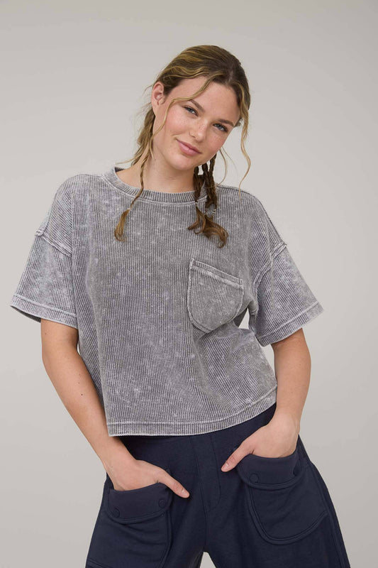 Waverly Ribbed Tee: Charcoal