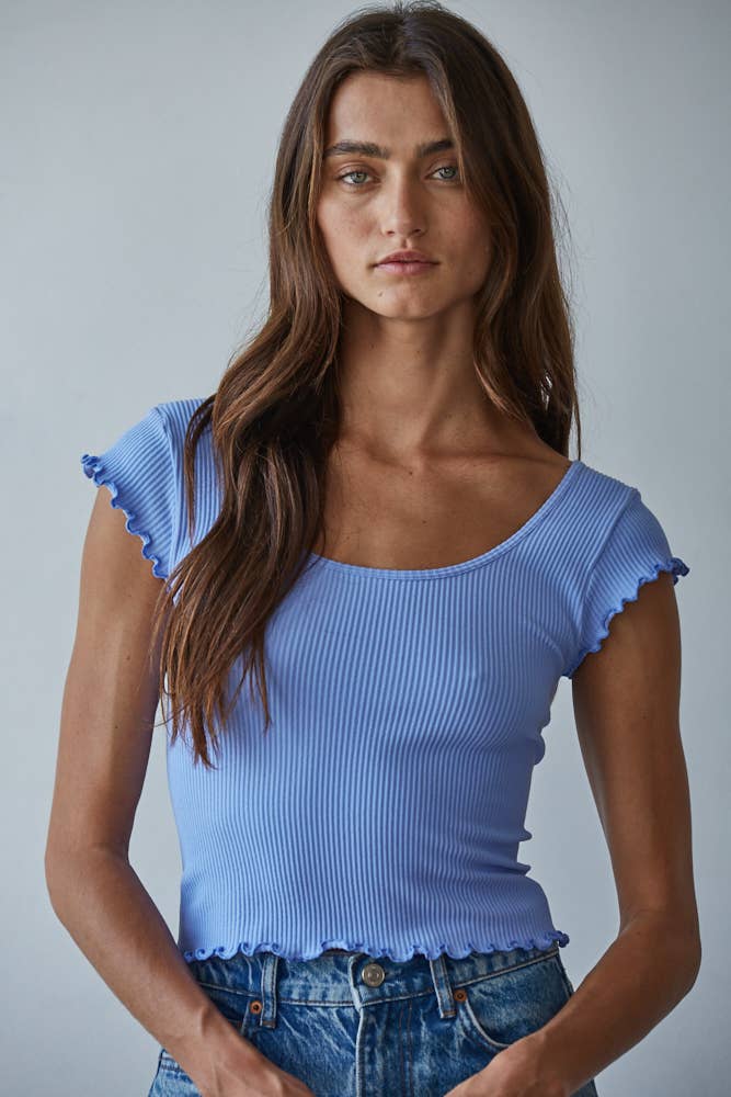 Everly Ribbed Tee: Blue