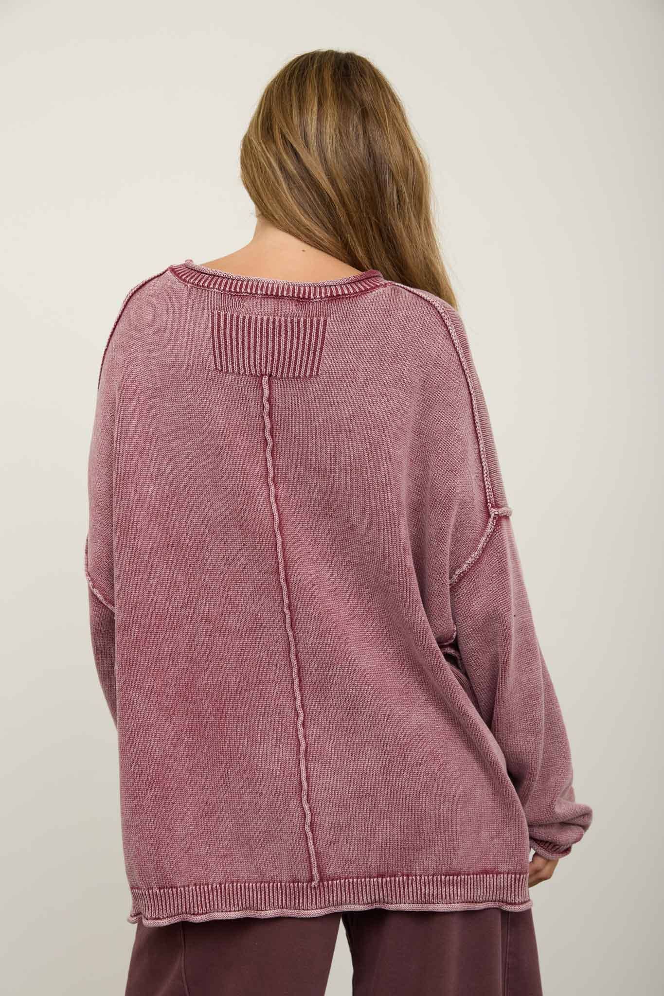 The Elowen Washed Pullover :BURGUNDY