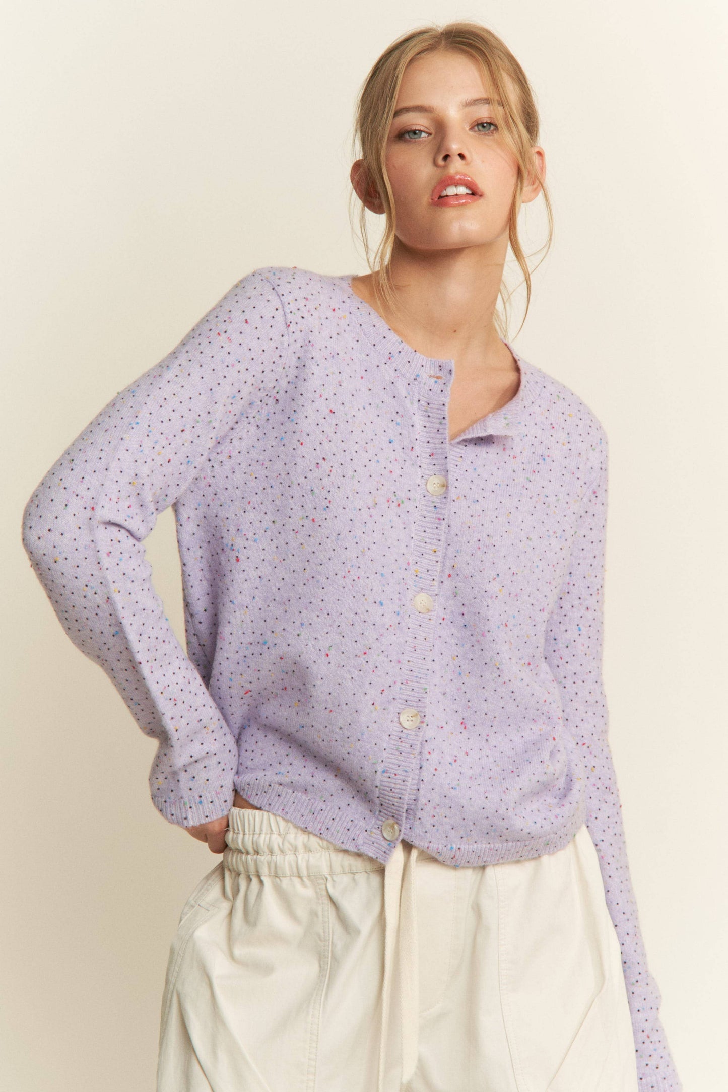 Gina Polka Dot Cardigan: Lavender