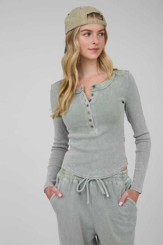 Lydia Long Sleeve Waffle: Olive