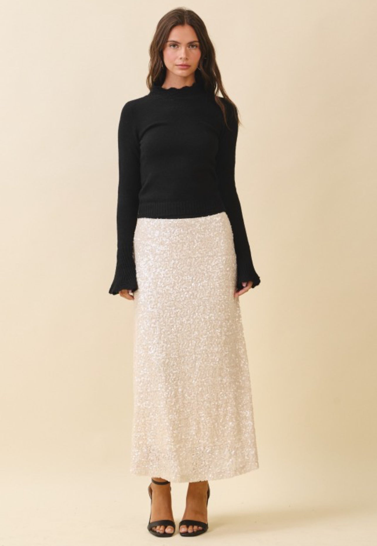 Soirée Sequin Skirt: White