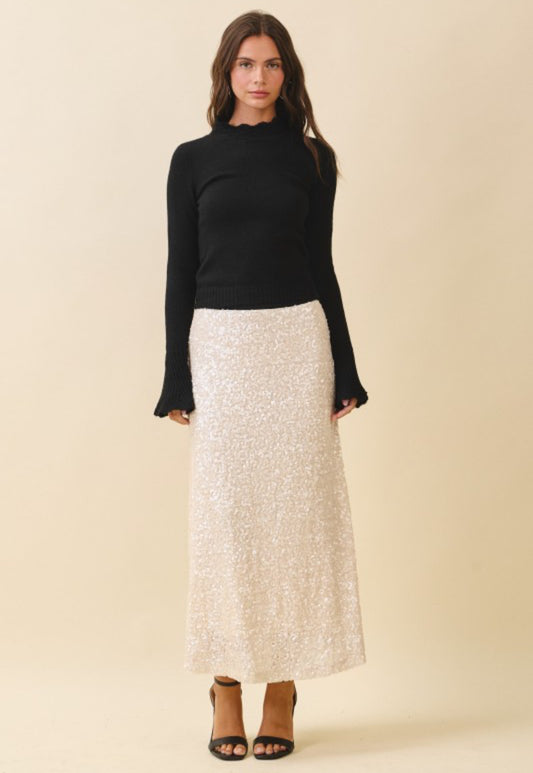 Soirée Sequin Skirt: White