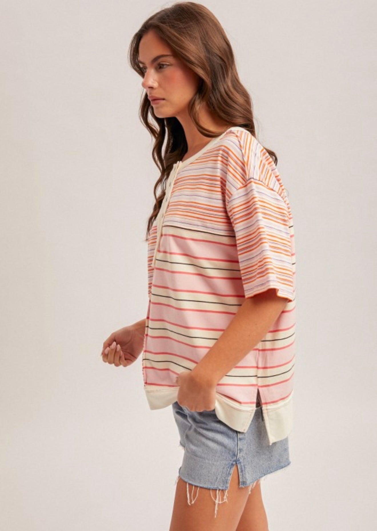 Serena Pink Henley Top