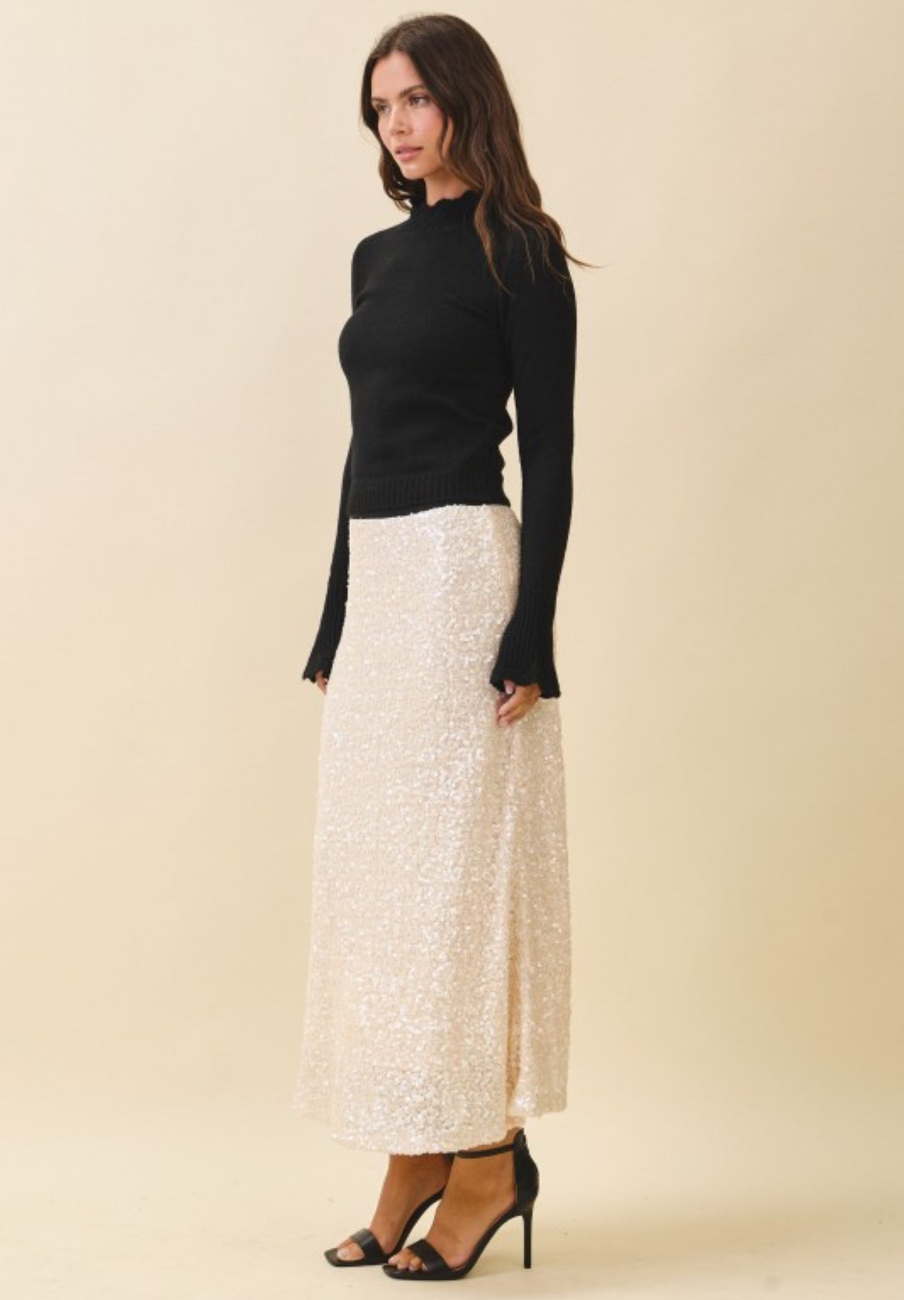 Soirée Sequin Skirt: White