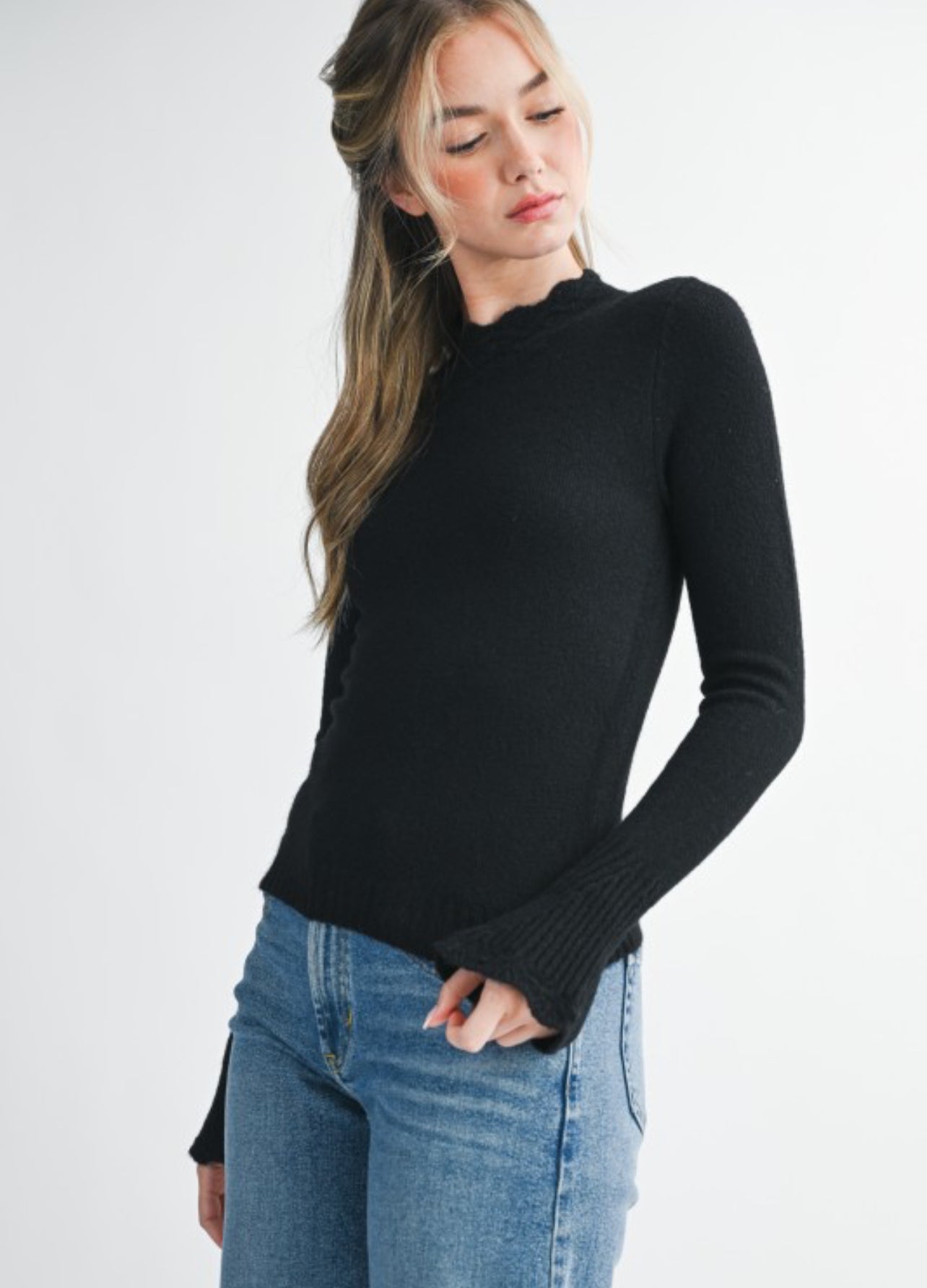 Bianca Scalloped Bell Sleeve Sweater