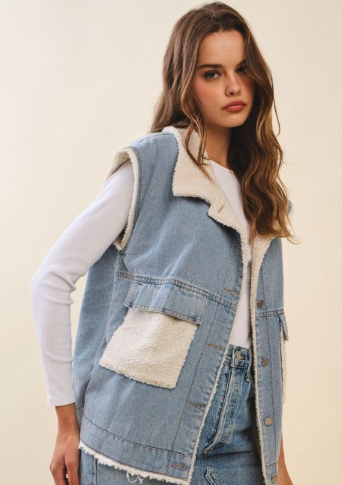 Maryann Denim Sherpa Vest