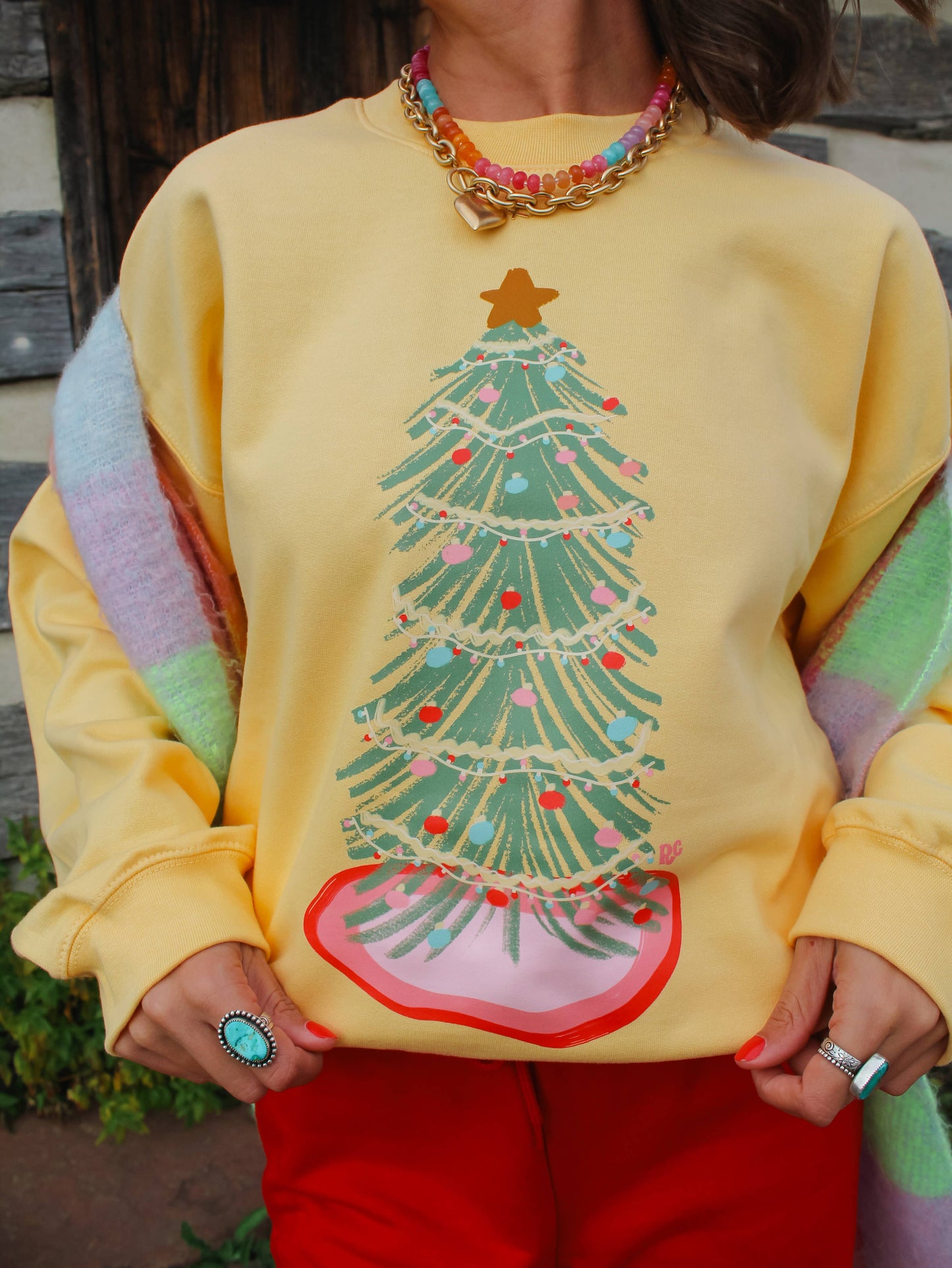 Festive Christmas Tree Crewneck: Yellow