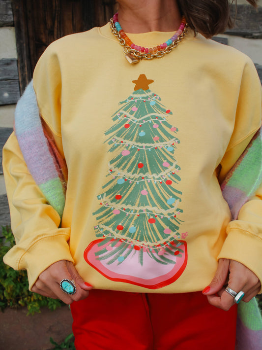 Festive Christmas Tree Crewneck: Yellow