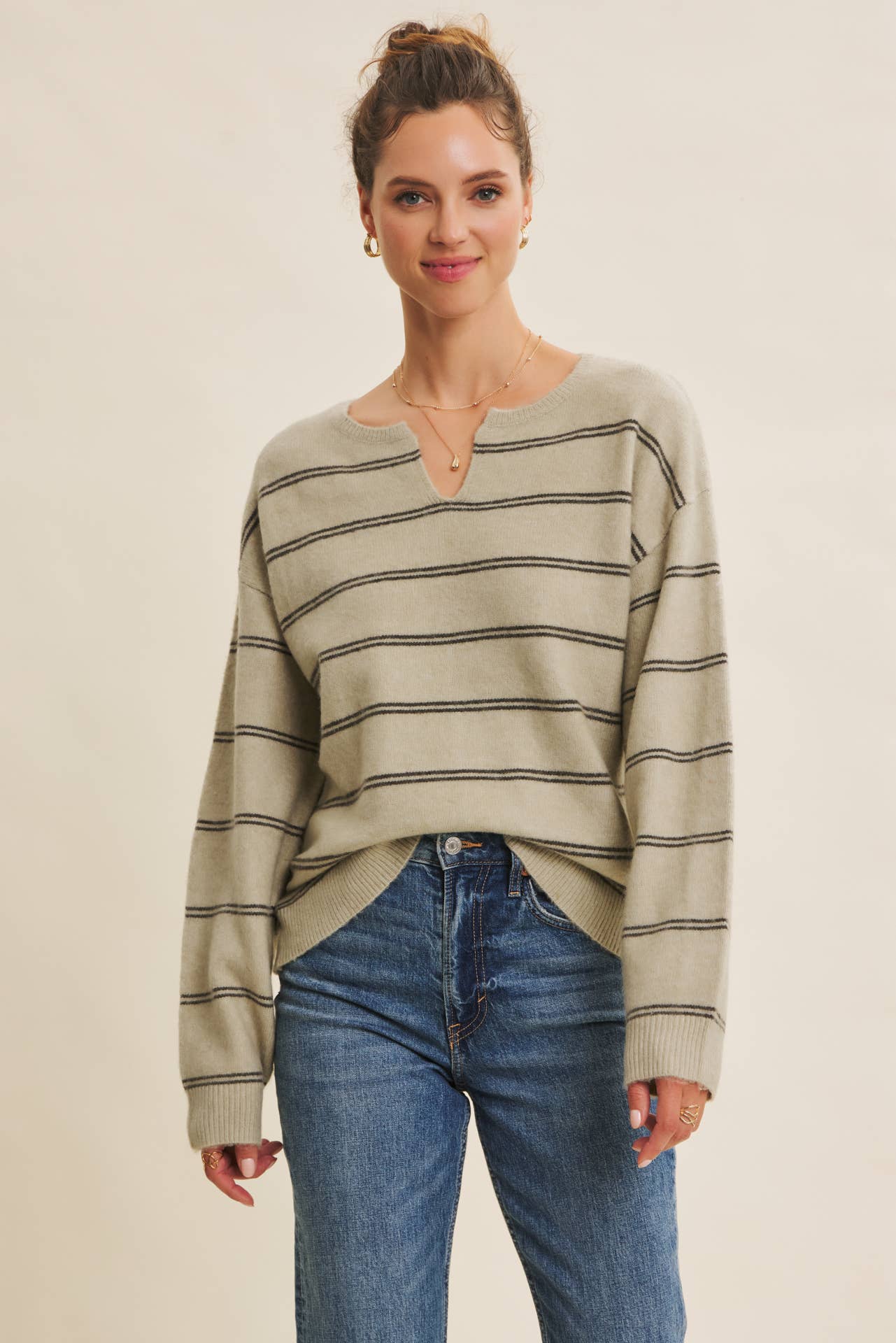 Suzie Striped Oversized Sweater: Sage
