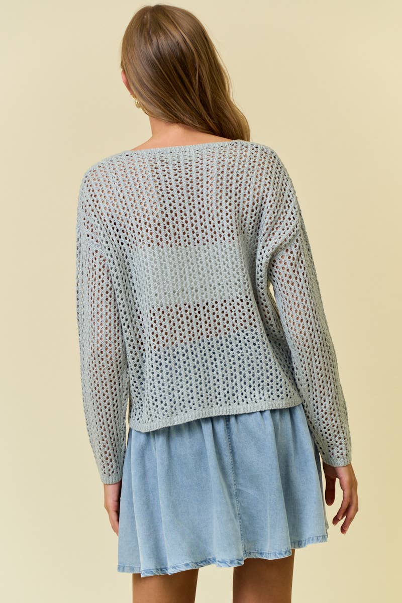 Sheridan Open Knit Sweater: Gray