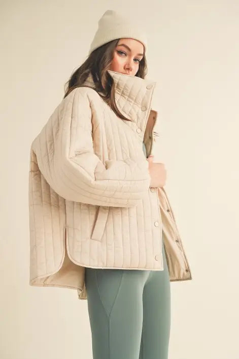 Cream Classic Silhouette Quilted Jacket: Cream
