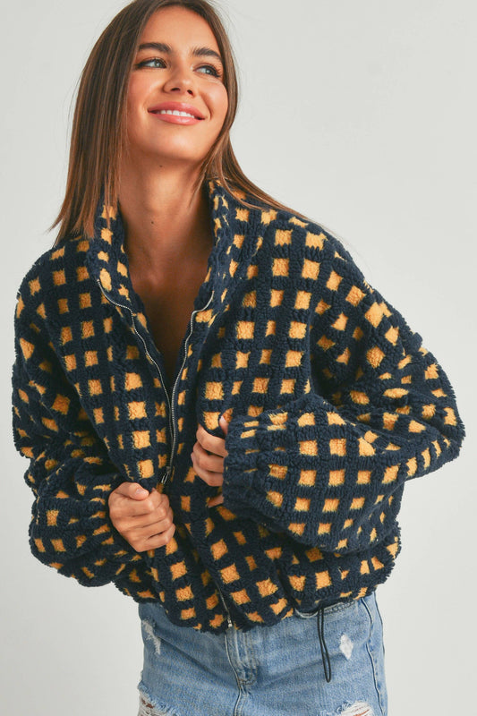 Fuzzy Sherpa Jacket-Navy