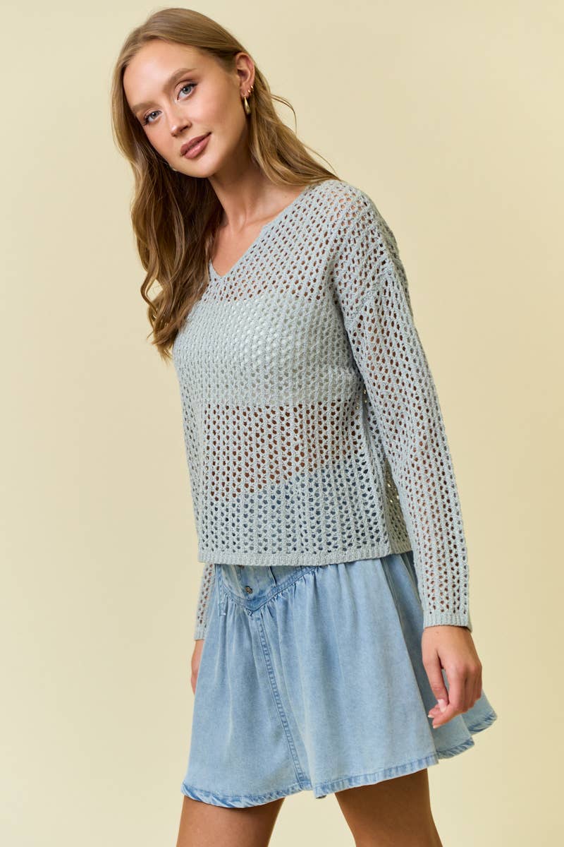 Sheridan Open Knit Sweater: Gray