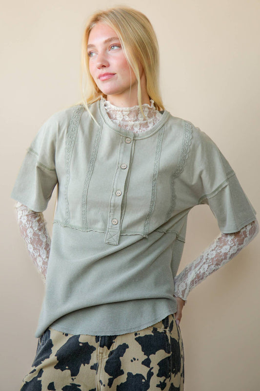Let's Go Mineral Washed Top: Olive