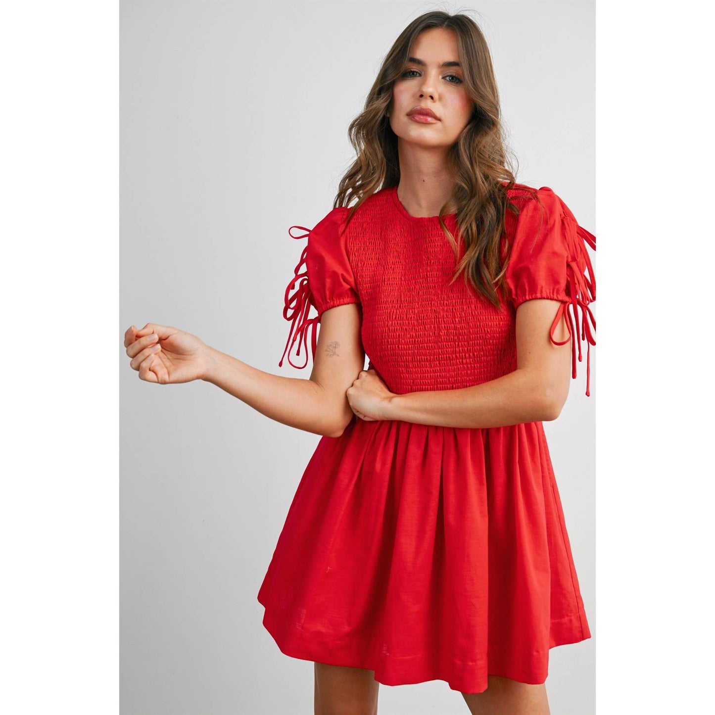 Brynna Tie Accent Dress: Red