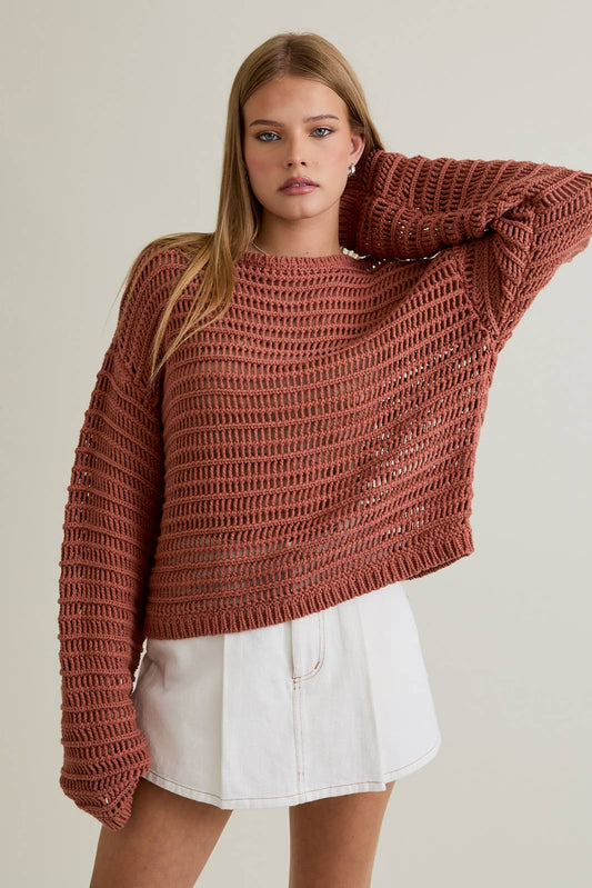 Daphne Openwork Sweater: Rust