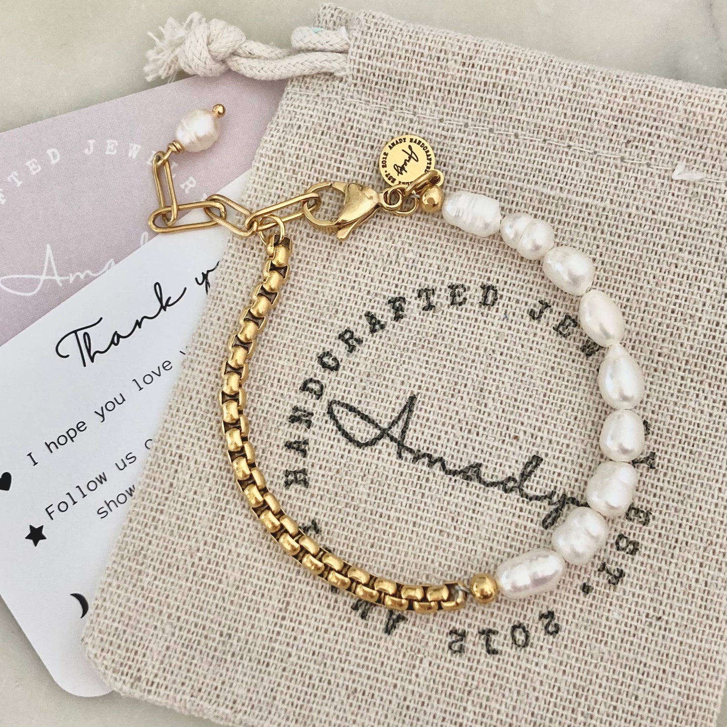 Pearls Bracelet Gold plated box chain
