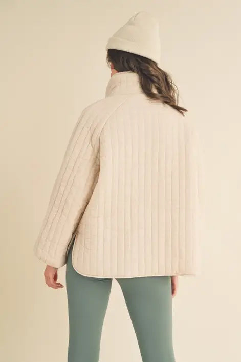 Cream Classic Silhouette Quilted Jacket: Cream