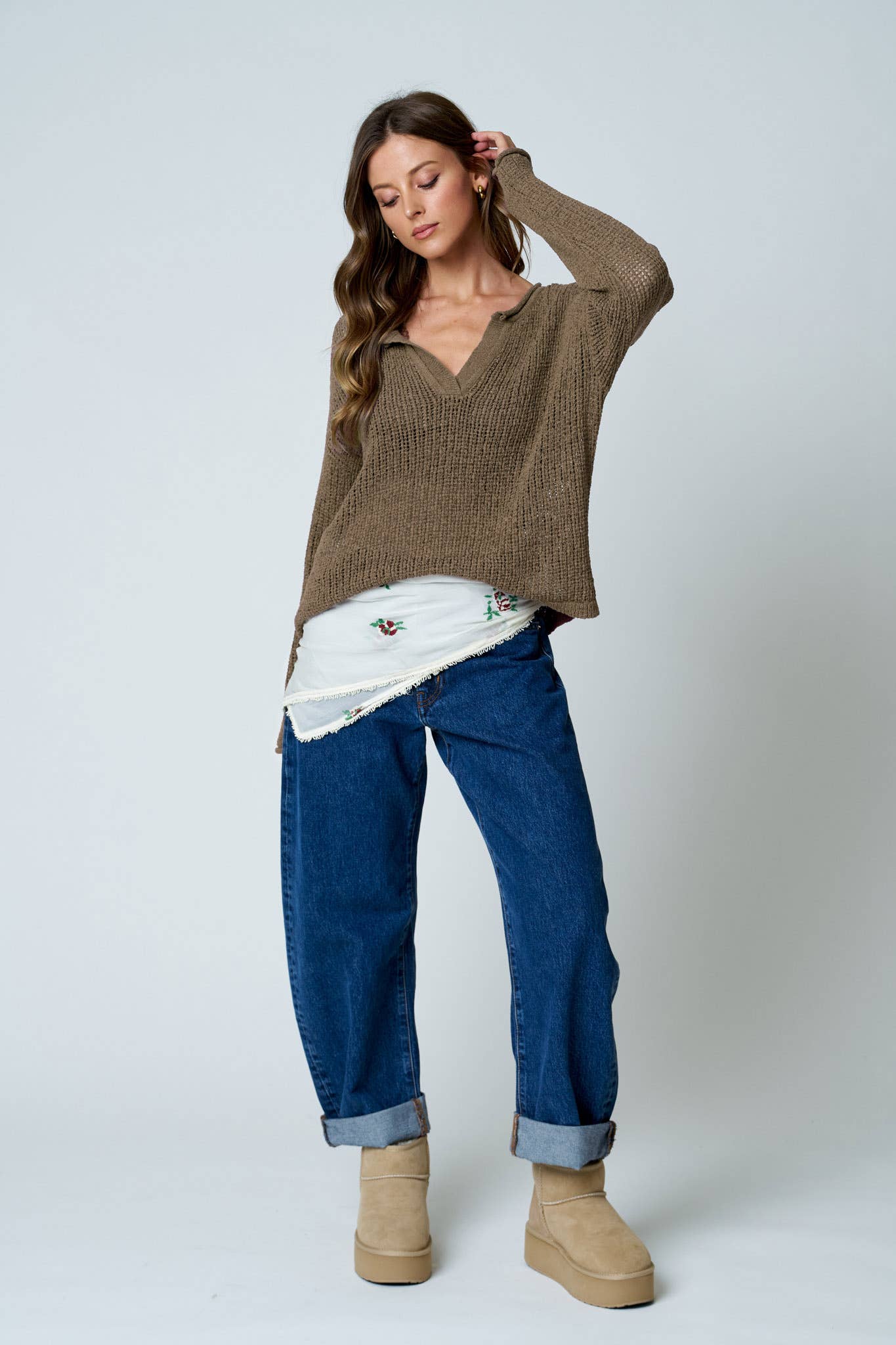 Bella Crochet Knit Long Sleeve / Chocolate Brown