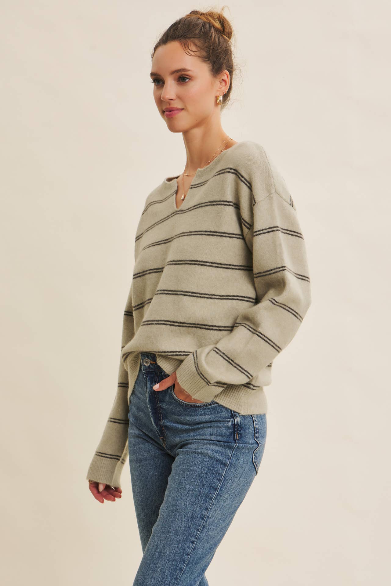 Suzie Striped Oversized Sweater: Sage