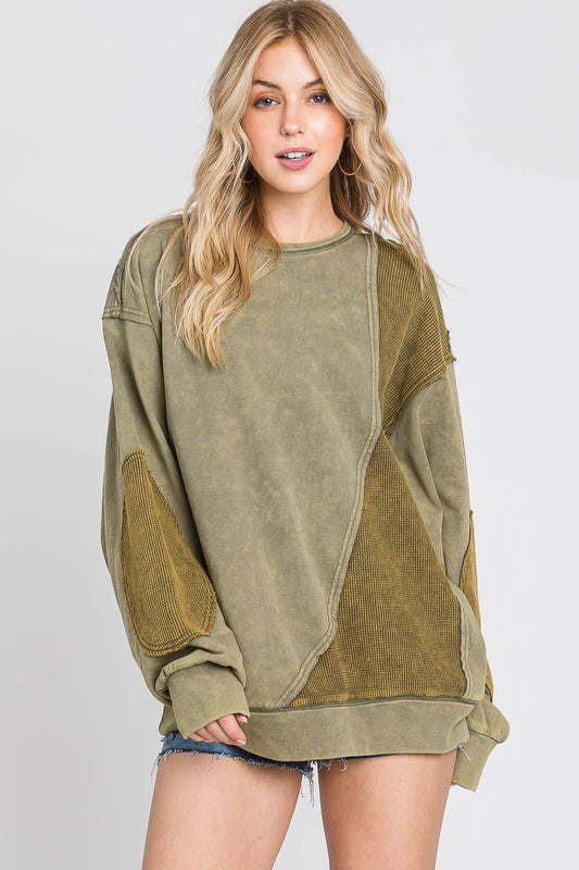 Terry Vintage Wash Pullover-Olive