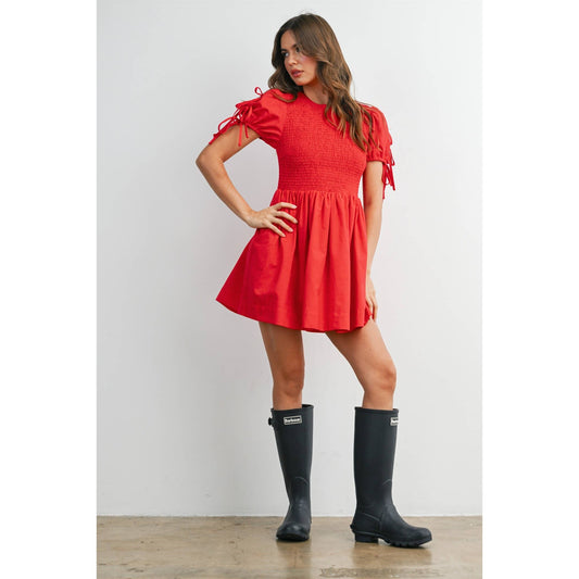 Brynna Tie Accent Dress: Red