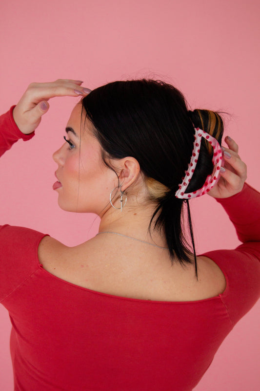 Pink & Red Polka Claw Clip
