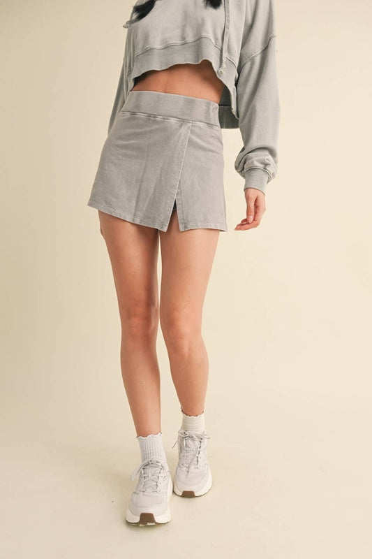 Mineral Wash Side Slit A-Line Skort Gray