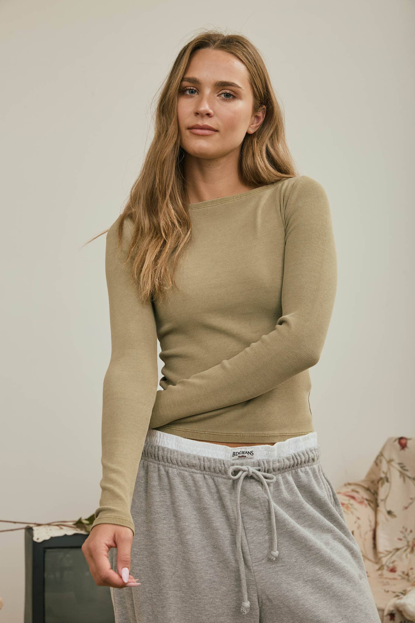 Marlowe Ribbed Long Sleeve / Light Olive